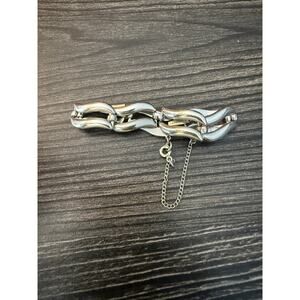 HTF Vintage Monet Silver-Tone Wave Link Bracelet with a Safety Chain